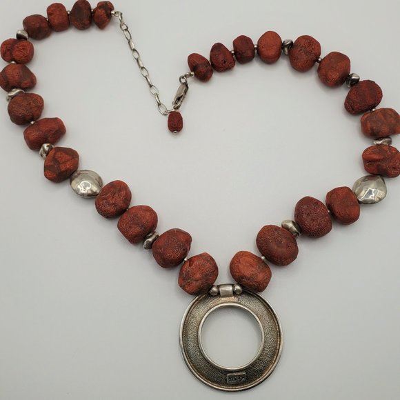 SILPADA Red Sponge Coral Necklace w Silver Pendant - N1370 HTF - Picture 9 of 13